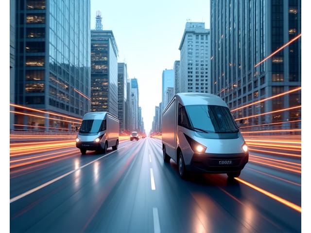 智慧物流貨車在城市中行駛,優化配送路線