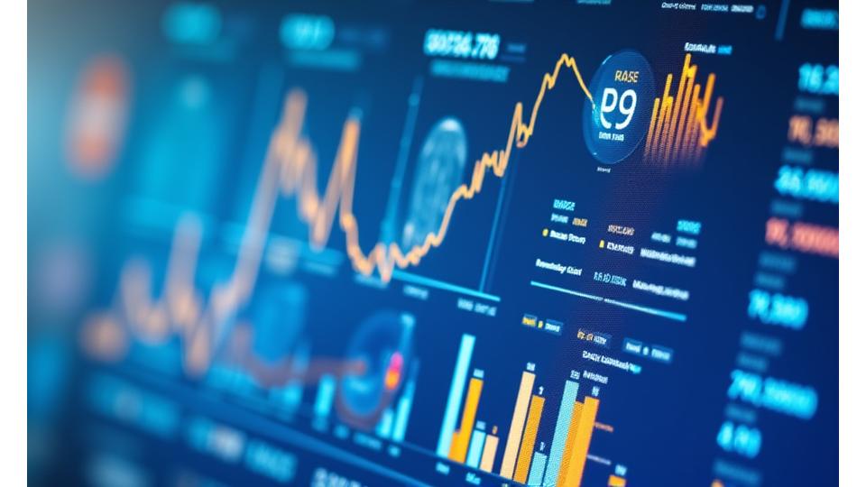 現代化的商業數據儀表板,顯示多個關鍵績效指標(KPIs)、圖表和進度條,數據清晰、易於理解。
