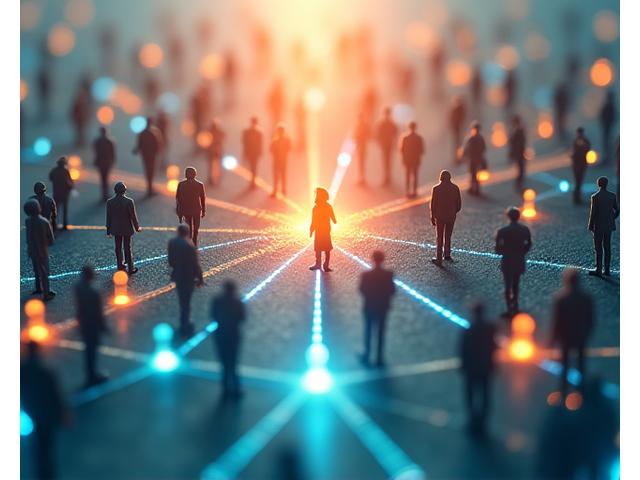 描繪企業與多方利害關係人（員工、客戶、投資者）互動的場景