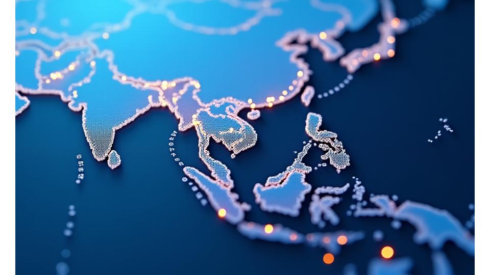 互動式亞太地區地圖，標示出台灣、中國、東南亞、日韓澳紐等重要市場，並顯示數據點